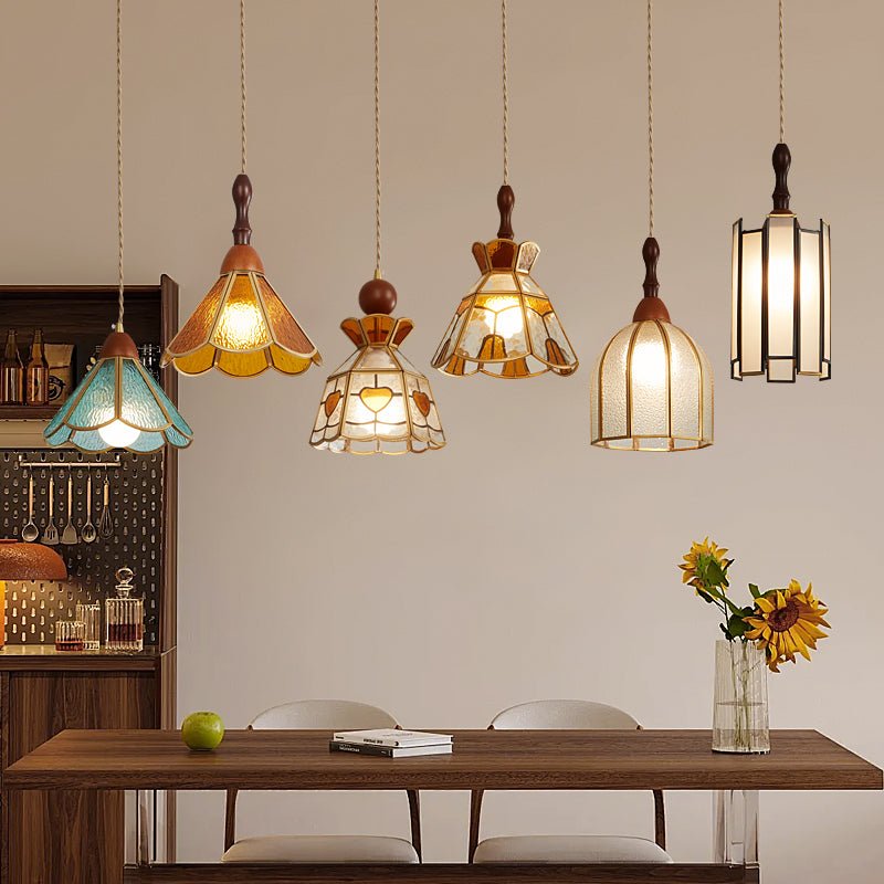 Creshen Pendelleuchte aus Holz und Glas im Vintage-Stil