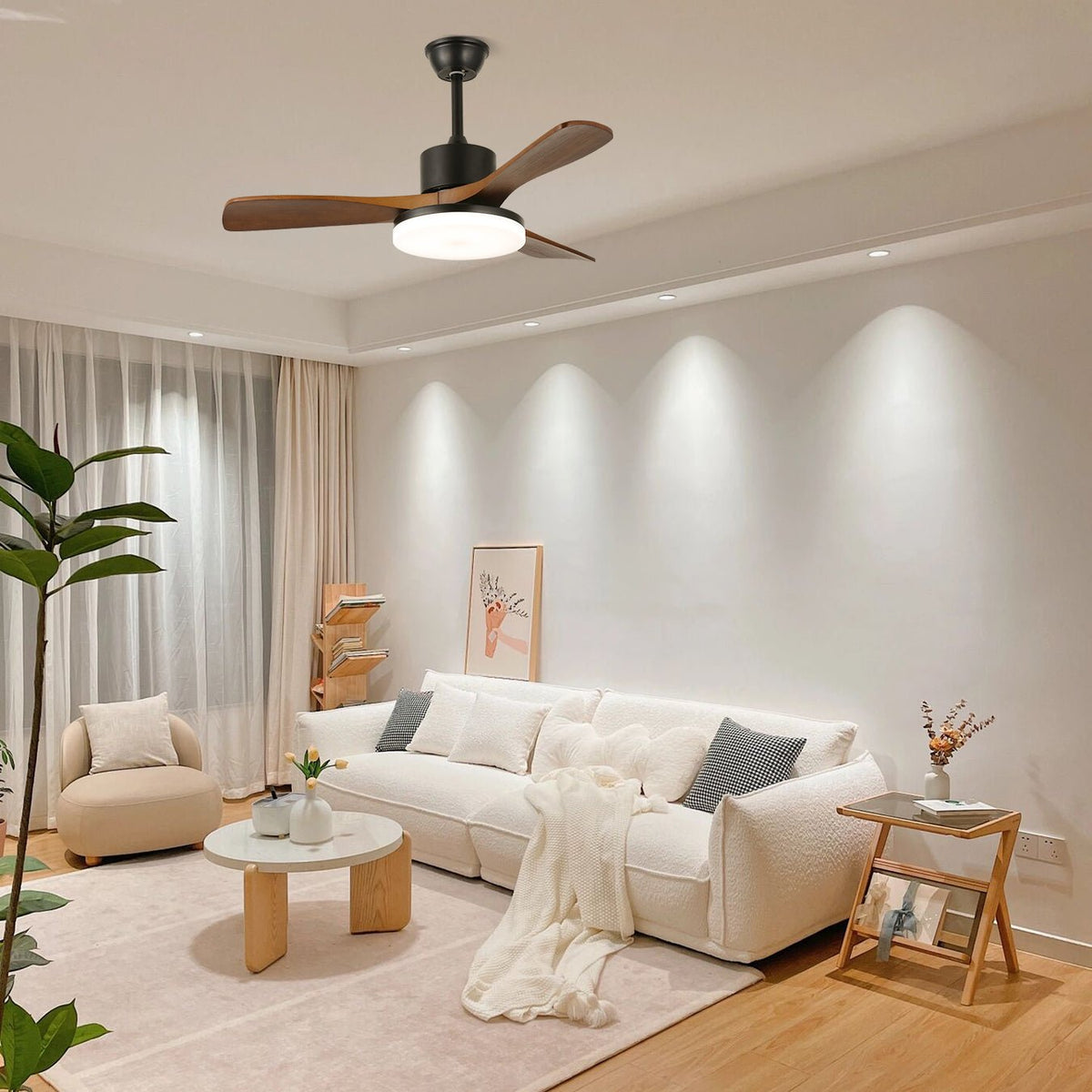Darian minimalistisch Deckenventilator mit Beleuchtung Holzblätter
