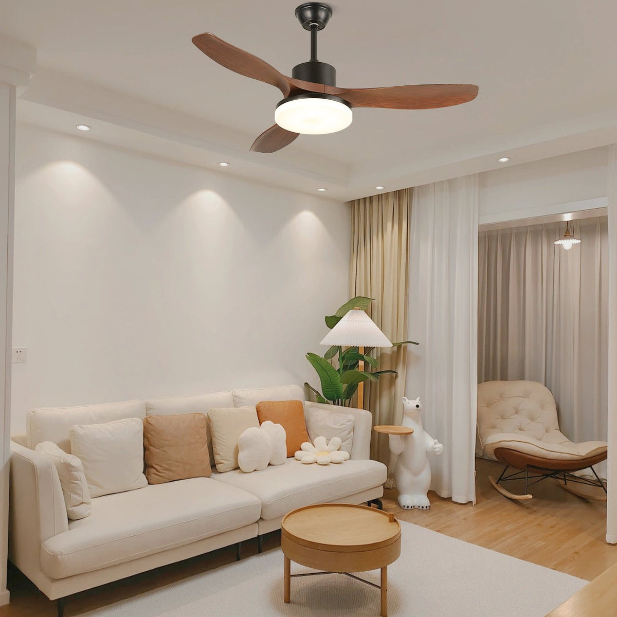 Darian minimalistisch Deckenventilator mit Beleuchtung Holzblätter