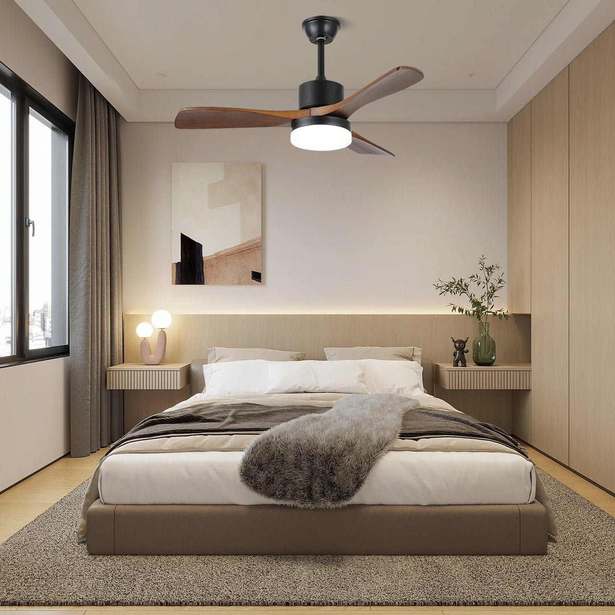 Darian minimalistisch Deckenventilator mit Beleuchtung Holzblätter