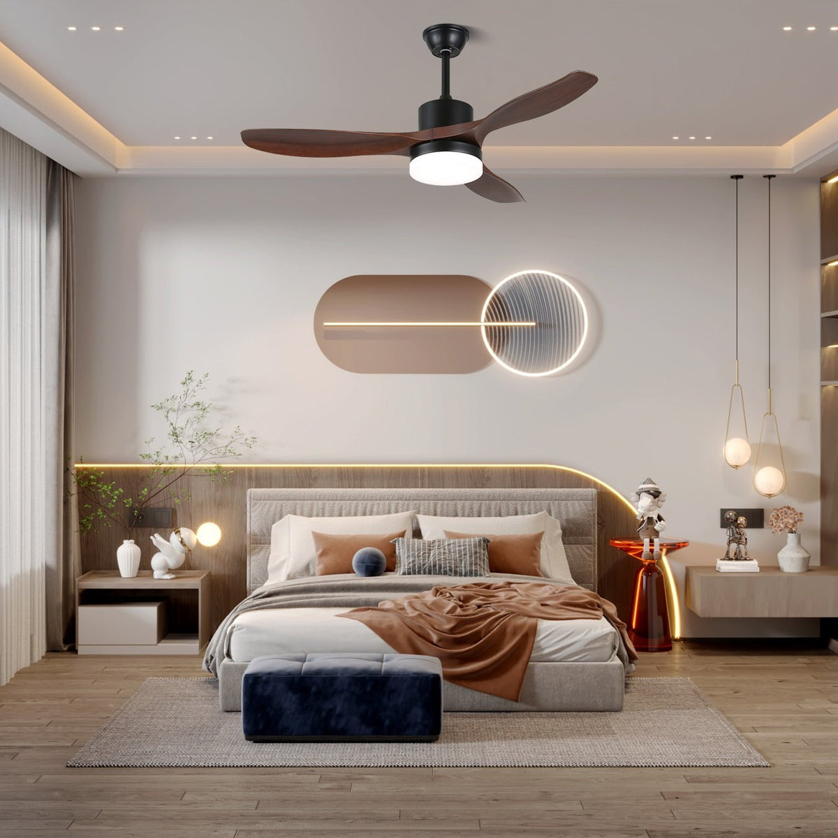 Darian minimalistisch Deckenventilator mit Beleuchtung Holzblätter