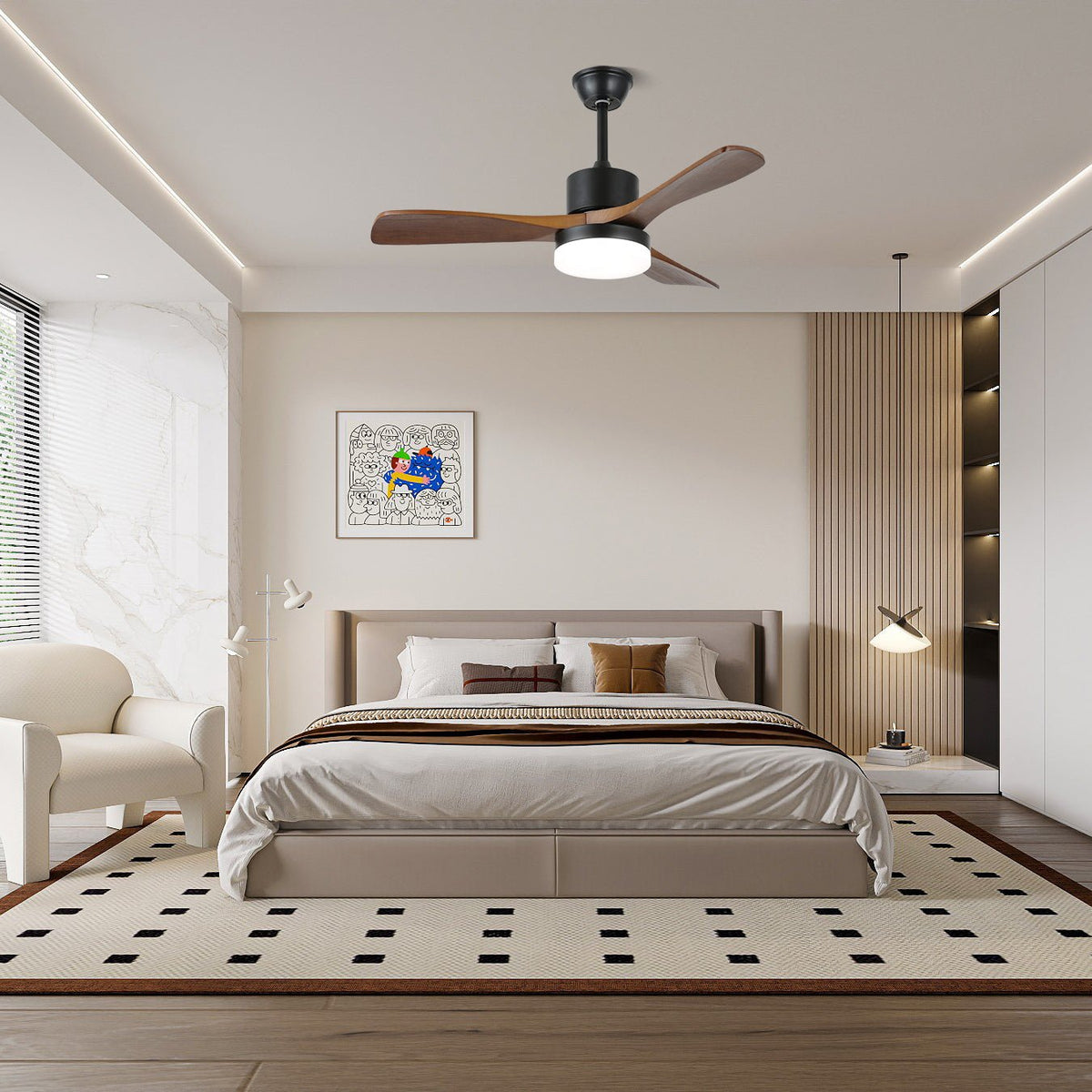 Darian minimalistisch Deckenventilator mit Beleuchtung Holzblätter