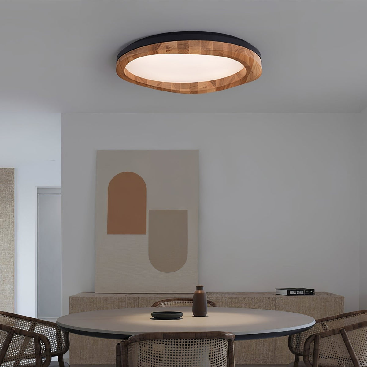 Artalis Walnuss-Holz flache Deckenleuchte