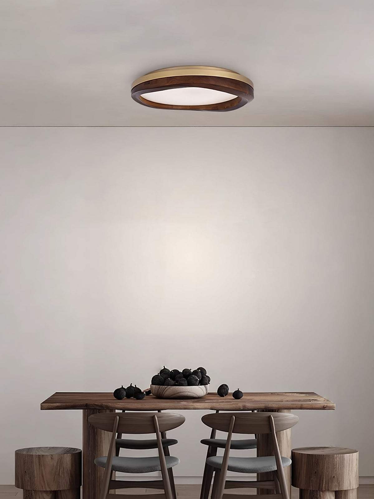 Artalis Walnuss-Holz flache Deckenleuchte
