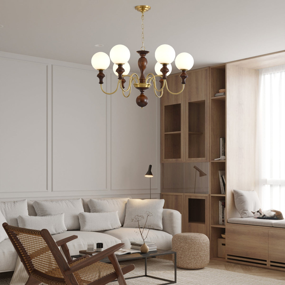 Indris Kronleuchter Holz & Messing Zeitlose Kugel