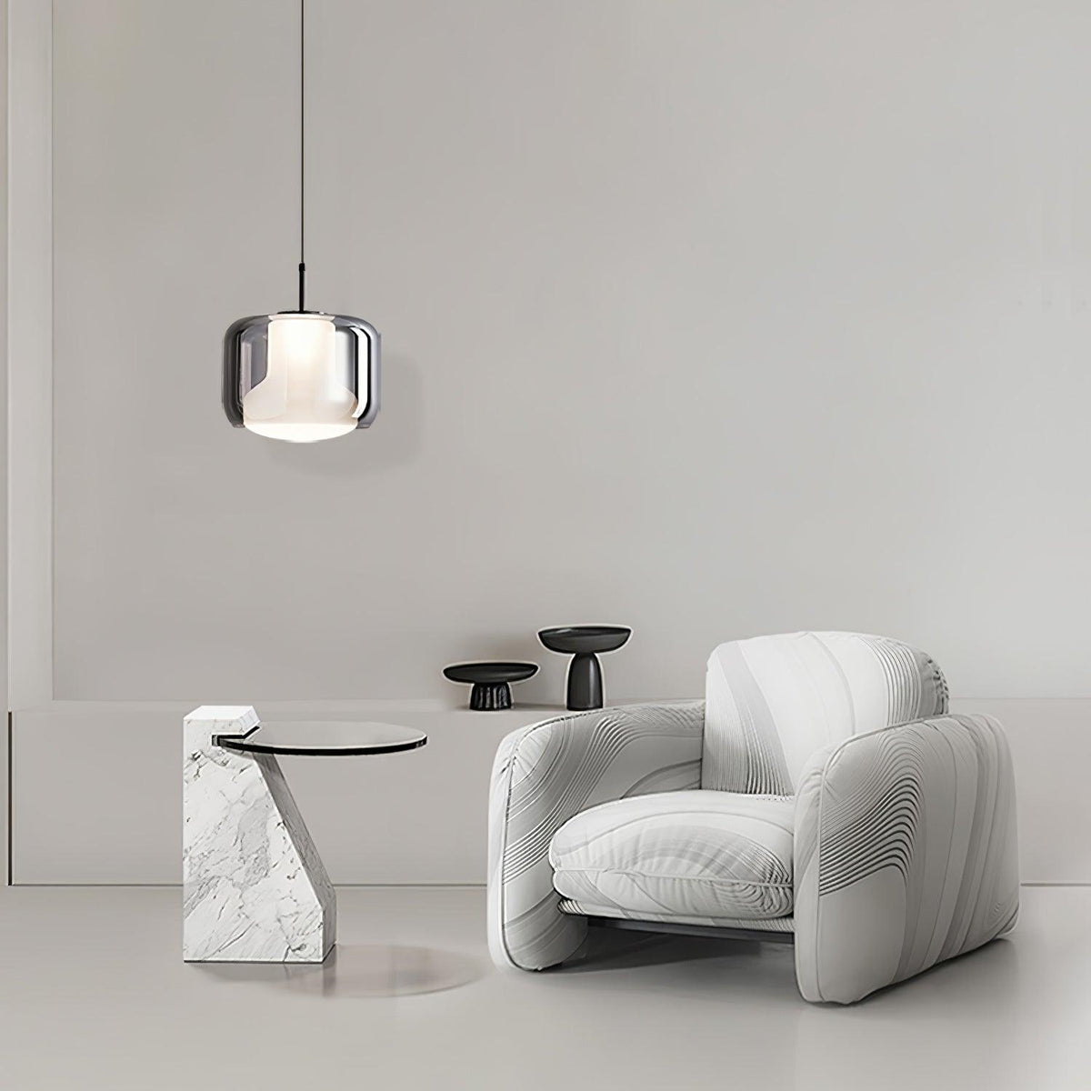 Absolud Pendelleuchte aus Rauchglas mit zweischichtigem quadratischem Lampenschirm für das Esszimmer | Cielum