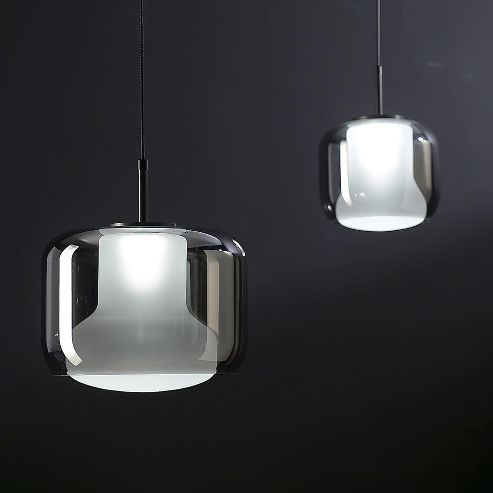 Absolud Pendelleuchte aus Rauchglas mit zweischichtigem quadratischem Lampenschirm für das Esszimmer | Cielum