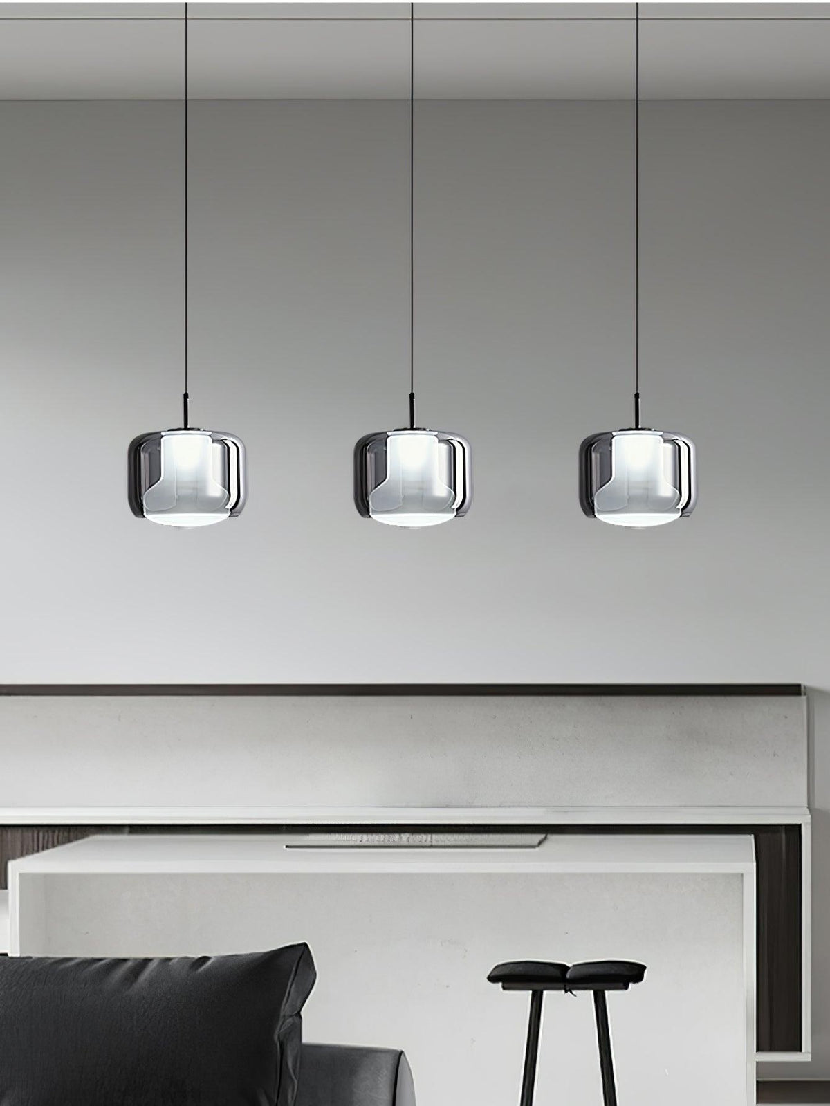 Absolud Pendelleuchte aus Rauchglas mit zweischichtigem quadratischem Lampenschirm für das Esszimmer | Cielum