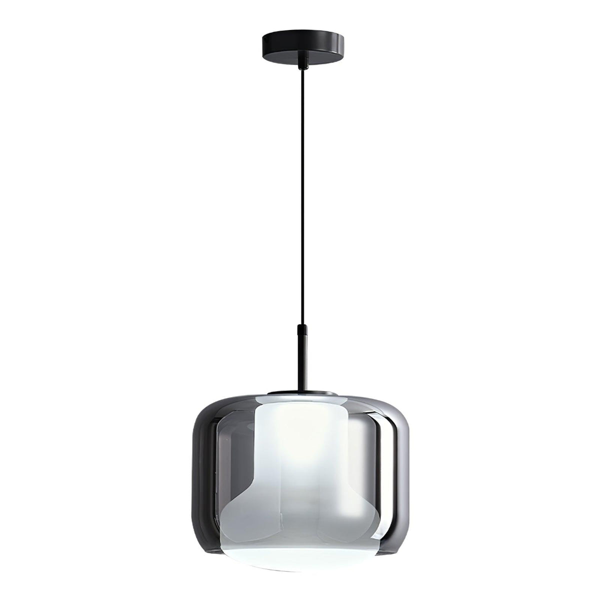 Absolud Pendelleuchte aus Rauchglas mit zweischichtigem quadratischem Lampenschirm für das Esszimmer | Cielum
