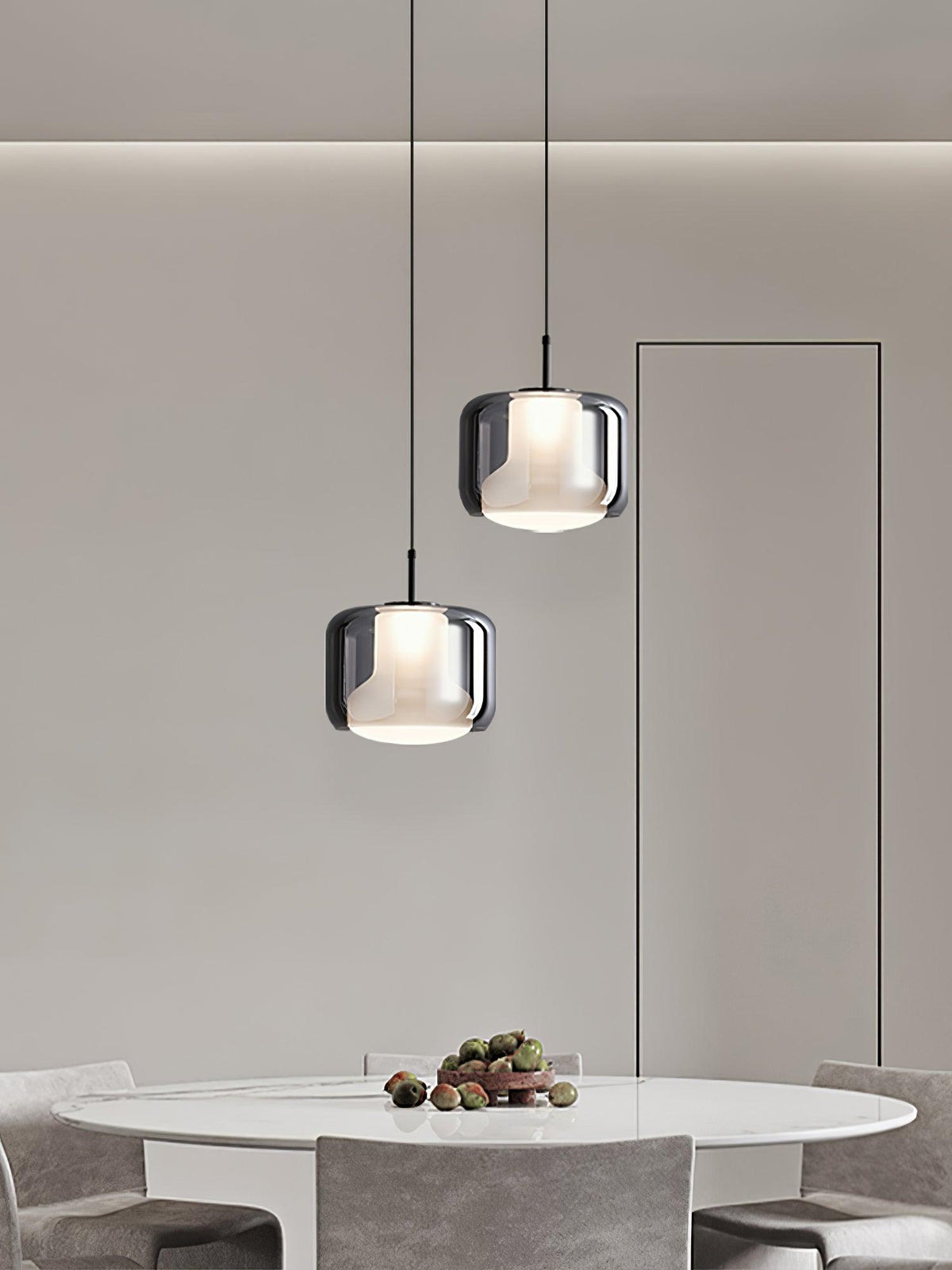 Absolud Pendelleuchte aus Rauchglas mit zweischichtigem quadratischem Lampenschirm für das Esszimmer | Cielum