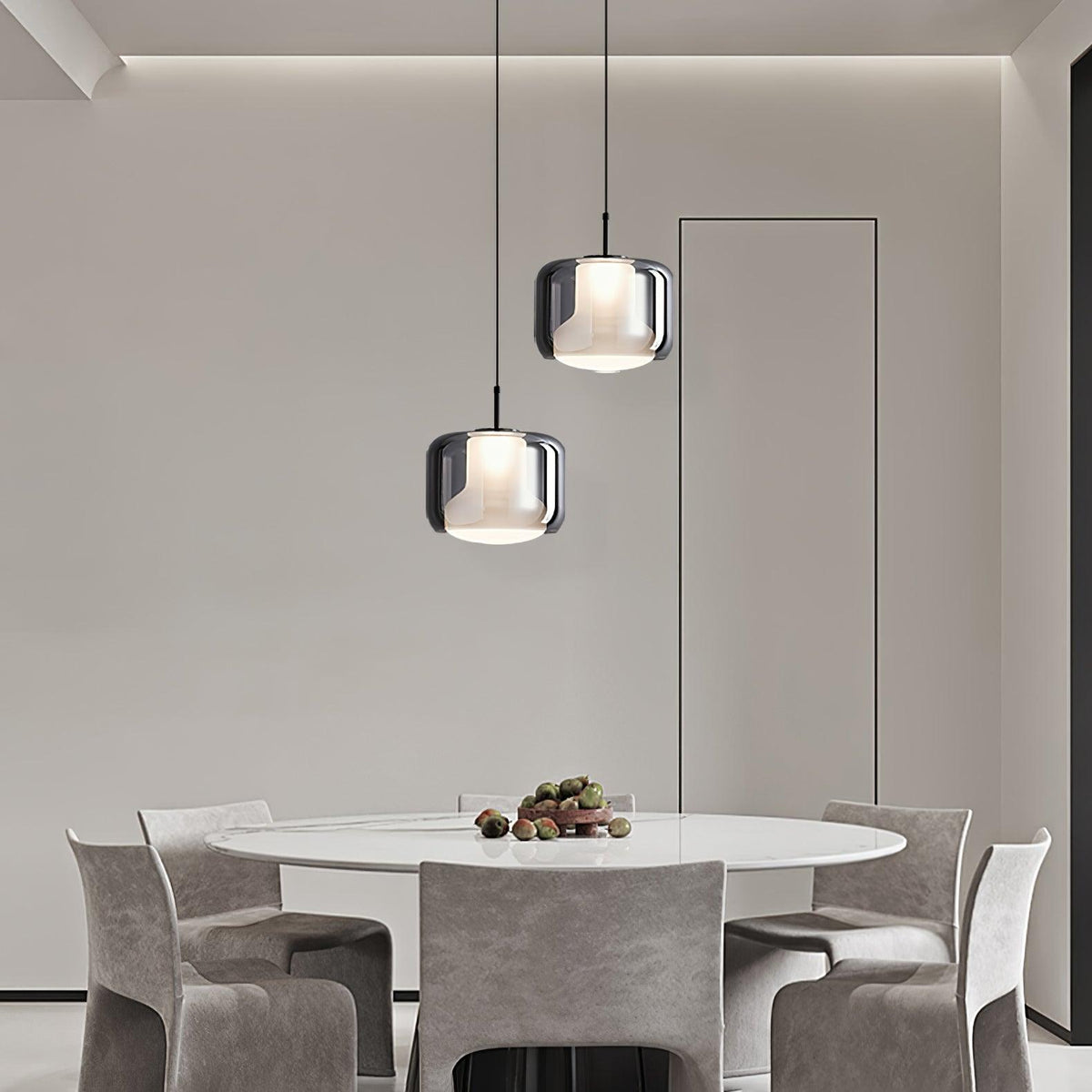 Absolud Pendelleuchte aus Rauchglas mit zweischichtigem quadratischem Lampenschirm für das Esszimmer | Cielum