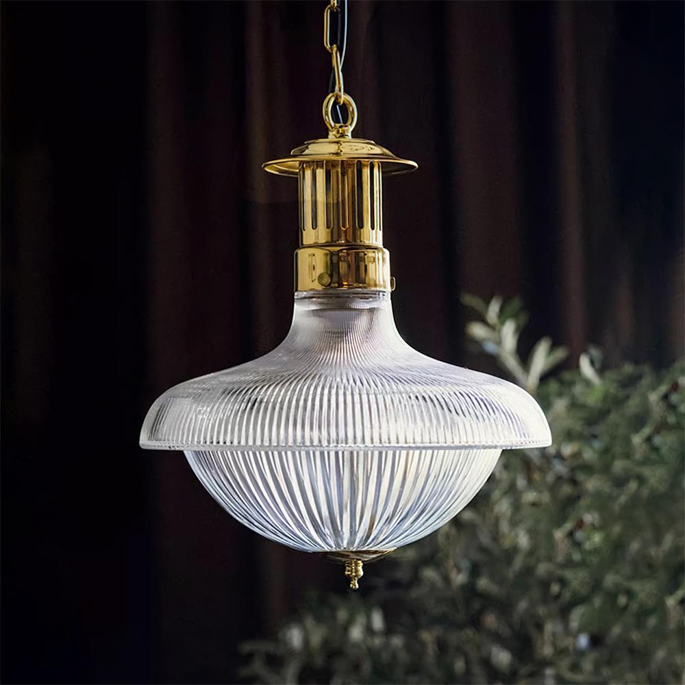 Norvela Pendelleuchte Transparent Rippen Glas Messing Vintage