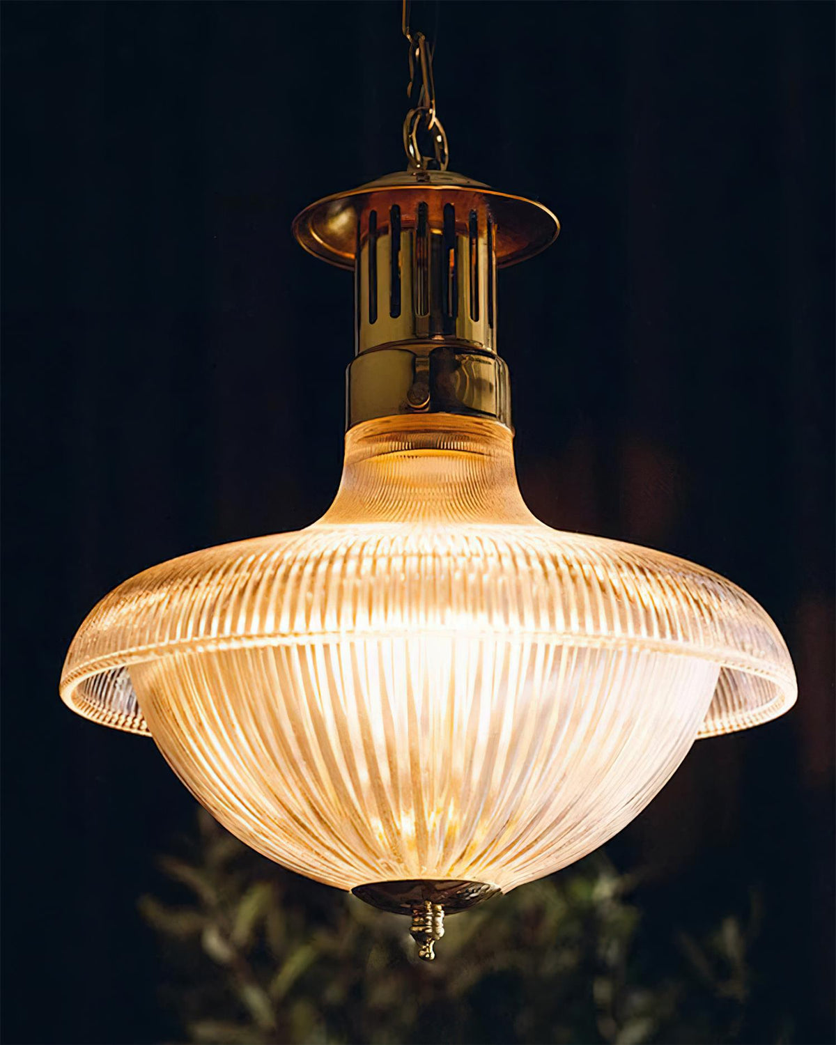 Norvela Pendelleuchte Transparent Rippen Glas Messing Vintage