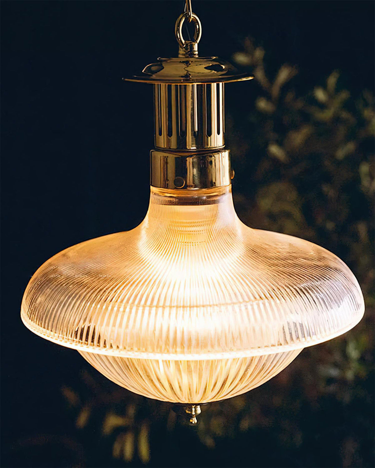 Norvela Pendelleuchte Transparent Rippen Glas Messing Vintage