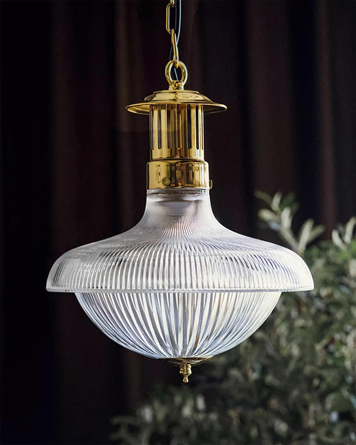Norvela Pendelleuchte Transparent Rippen Glas Messing Vintage