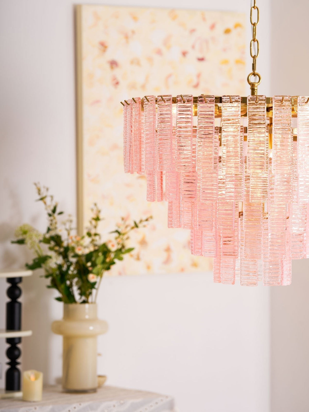 Lioririan Kronleuchter aus rosa Muranoglas mit mehrschichtigen Vintage-Luxus-Design