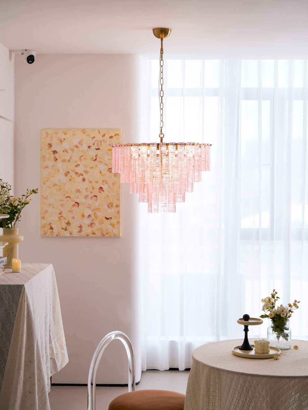 Lioririan Kronleuchter aus rosa Muranoglas mit mehrschichtigen Vintage-Luxus-Design