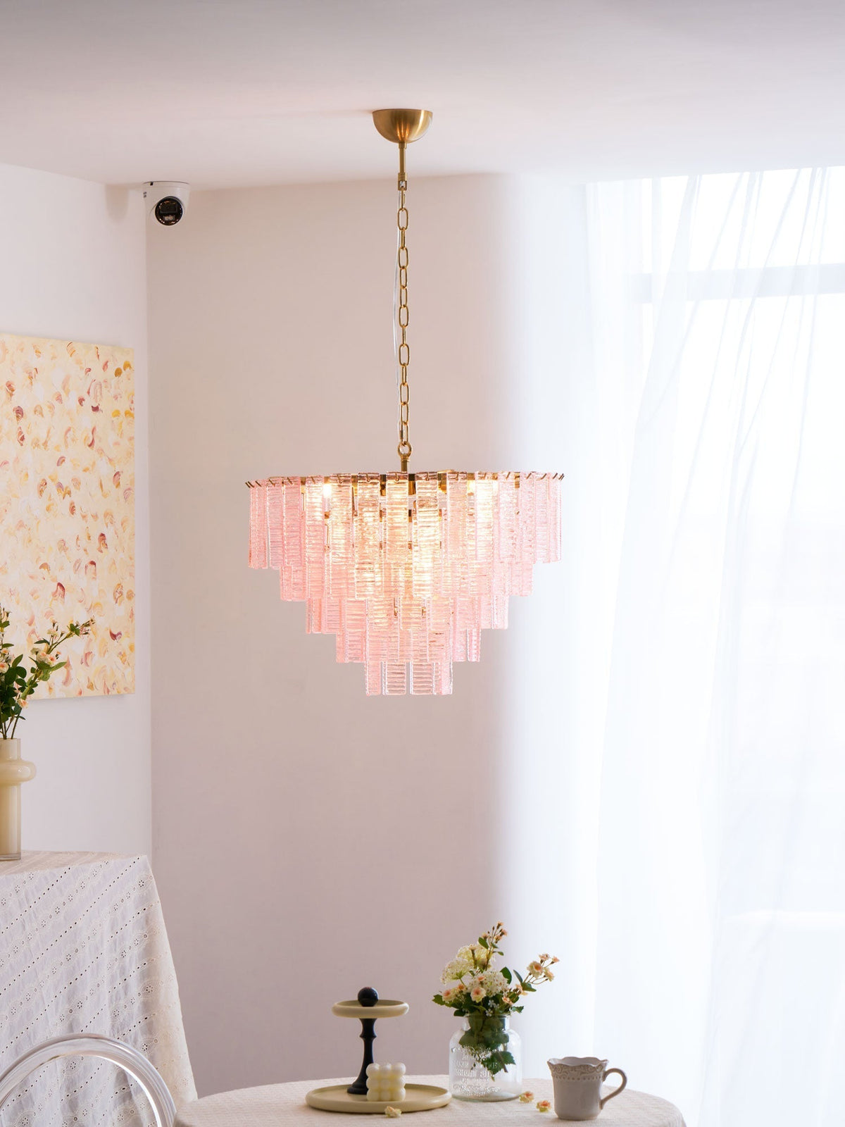 Lioririan Kronleuchter aus rosa Muranoglas mit mehrschichtigen Vintage-Luxus-Design