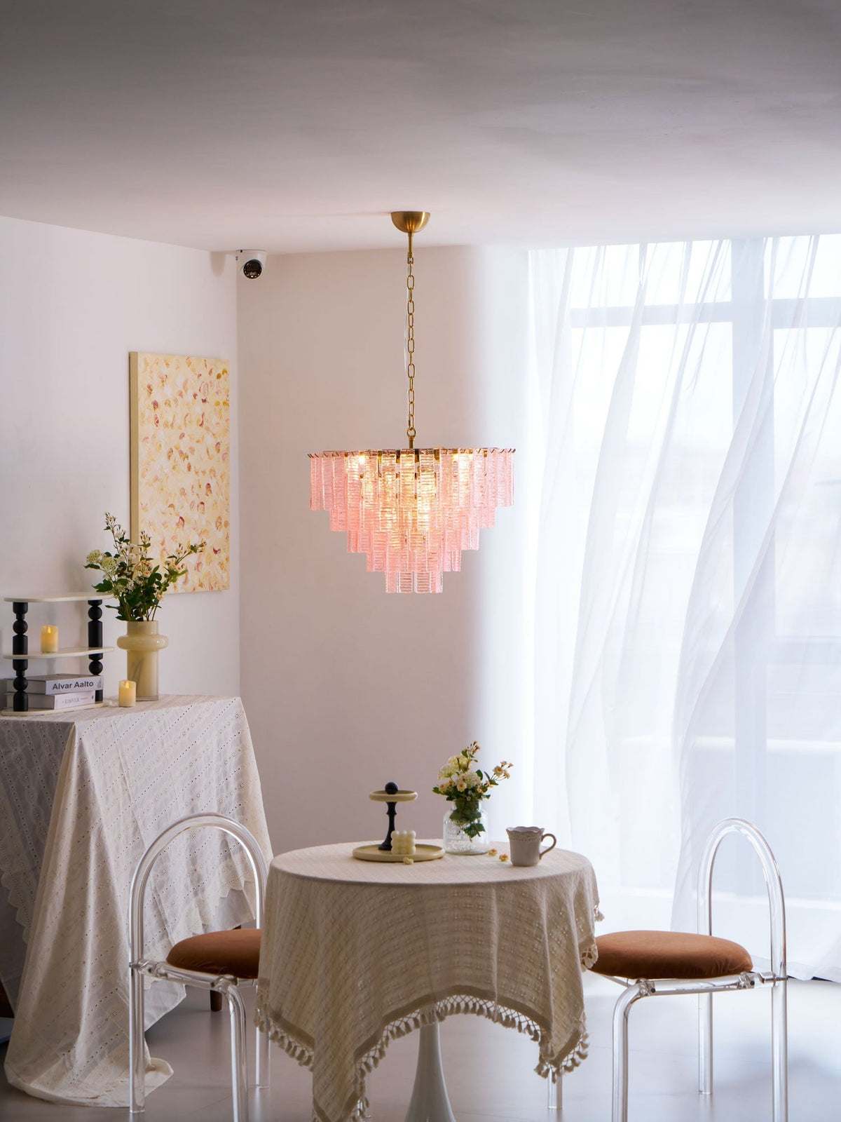 Lioririan Kronleuchter aus rosa Muranoglas mit mehrschichtigen Vintage-Luxus-Design