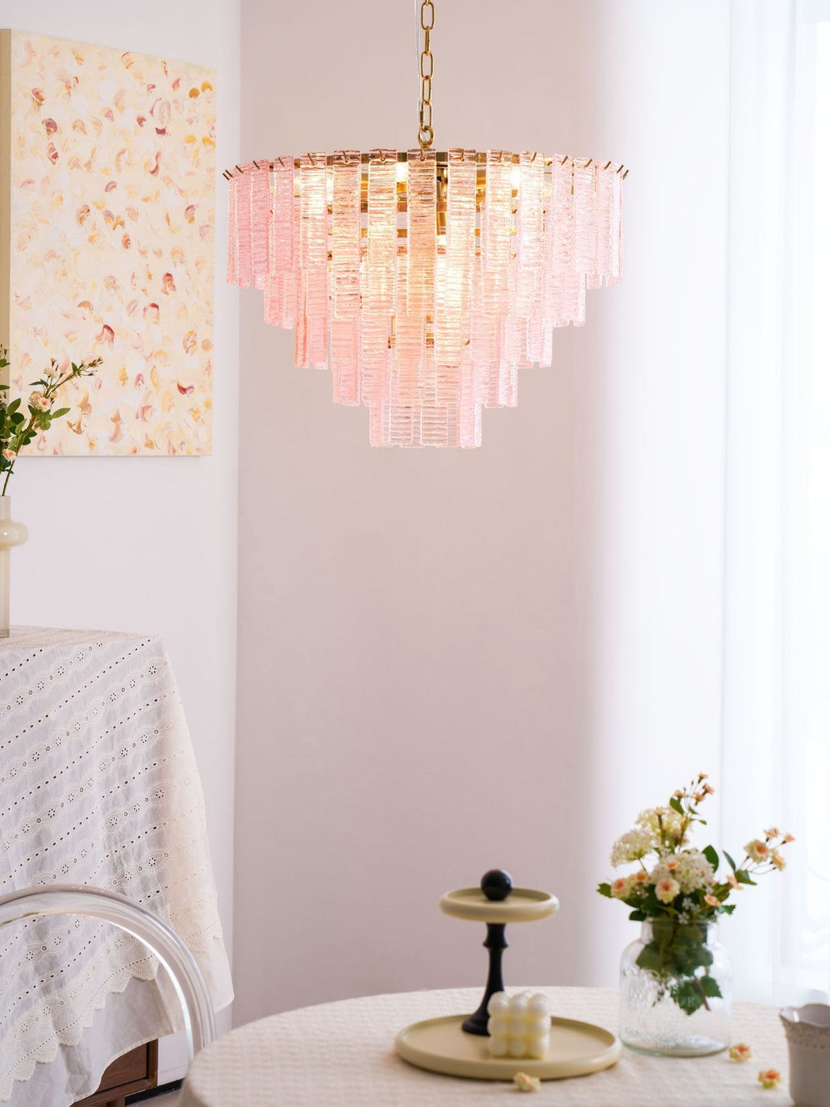 Lioririan Kronleuchter aus rosa Muranoglas mit mehrschichtigen Vintage-Luxus-Design