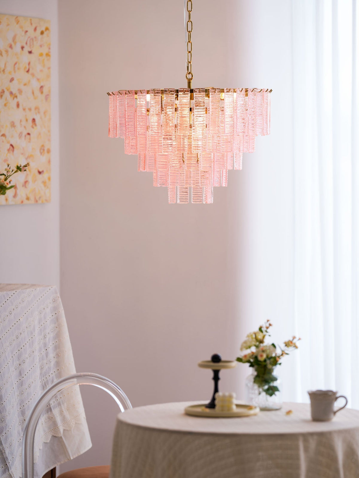 Lioririan Kronleuchter aus rosa Muranoglas mit mehrschichtigen Vintage-Luxus-Design