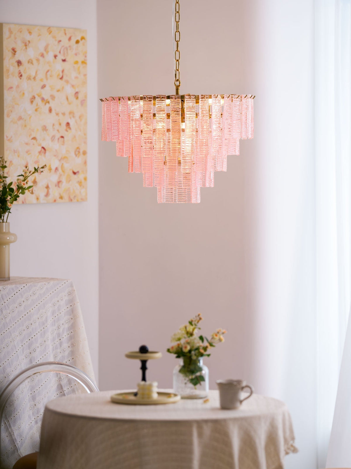 Lioririan Kronleuchter aus rosa Muranoglas mit mehrschichtigen Vintage-Luxus-Design