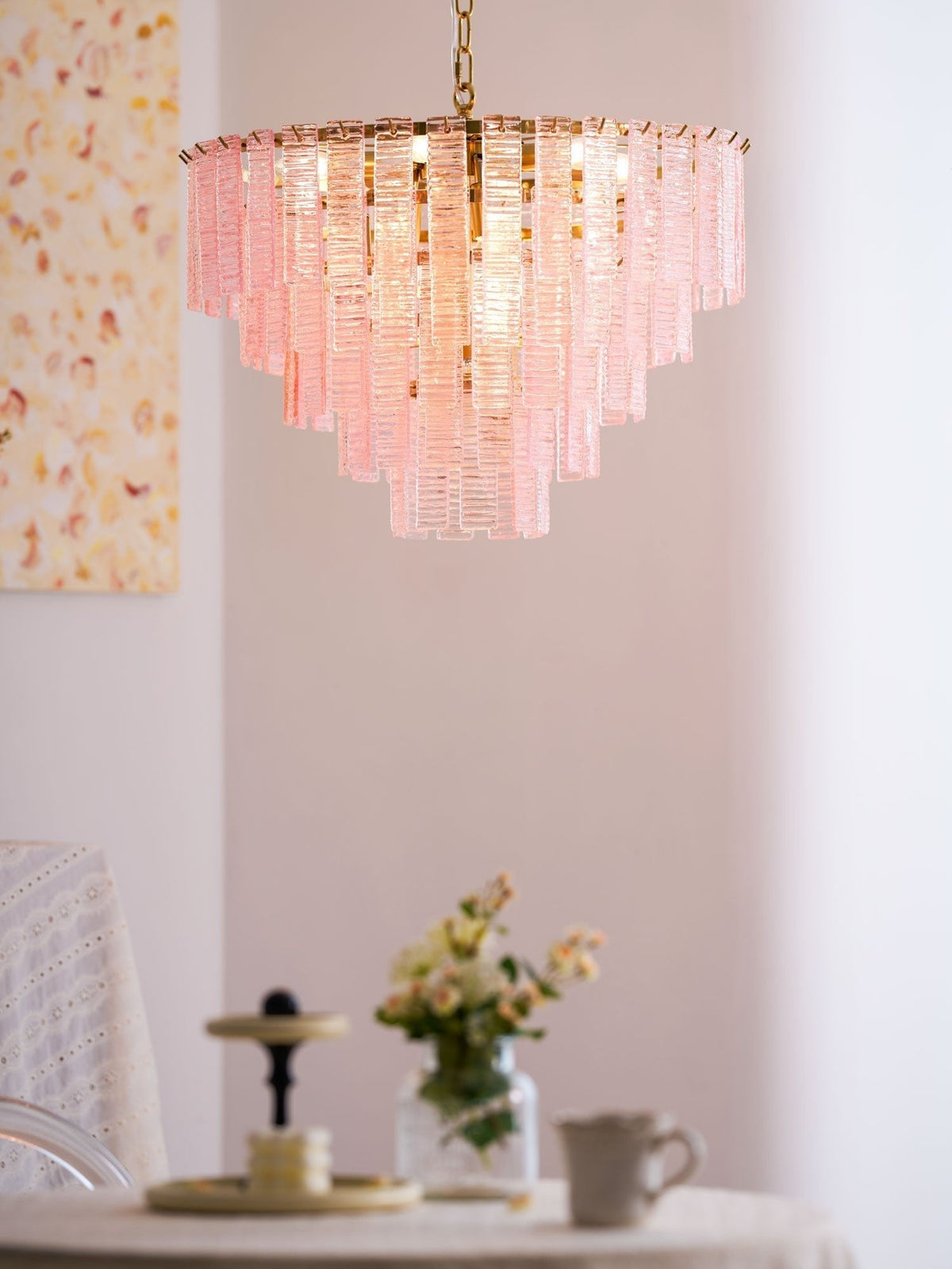 Lioririan Kronleuchter aus rosa Muranoglas mit mehrschichtigen Vintage-Luxus-Design