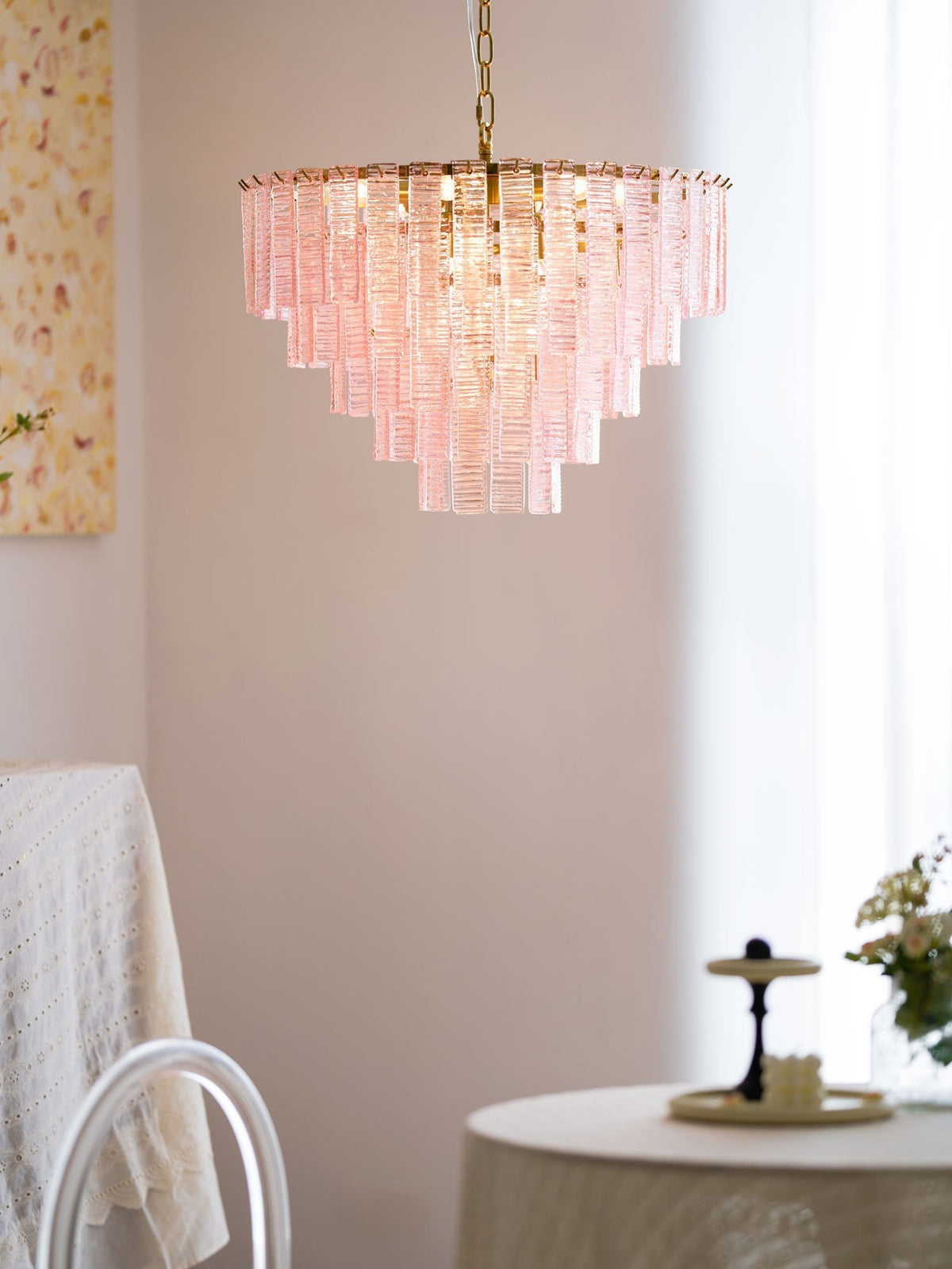 Lioririan Kronleuchter aus rosa Muranoglas mit mehrschichtigen Vintage-Luxus-Design