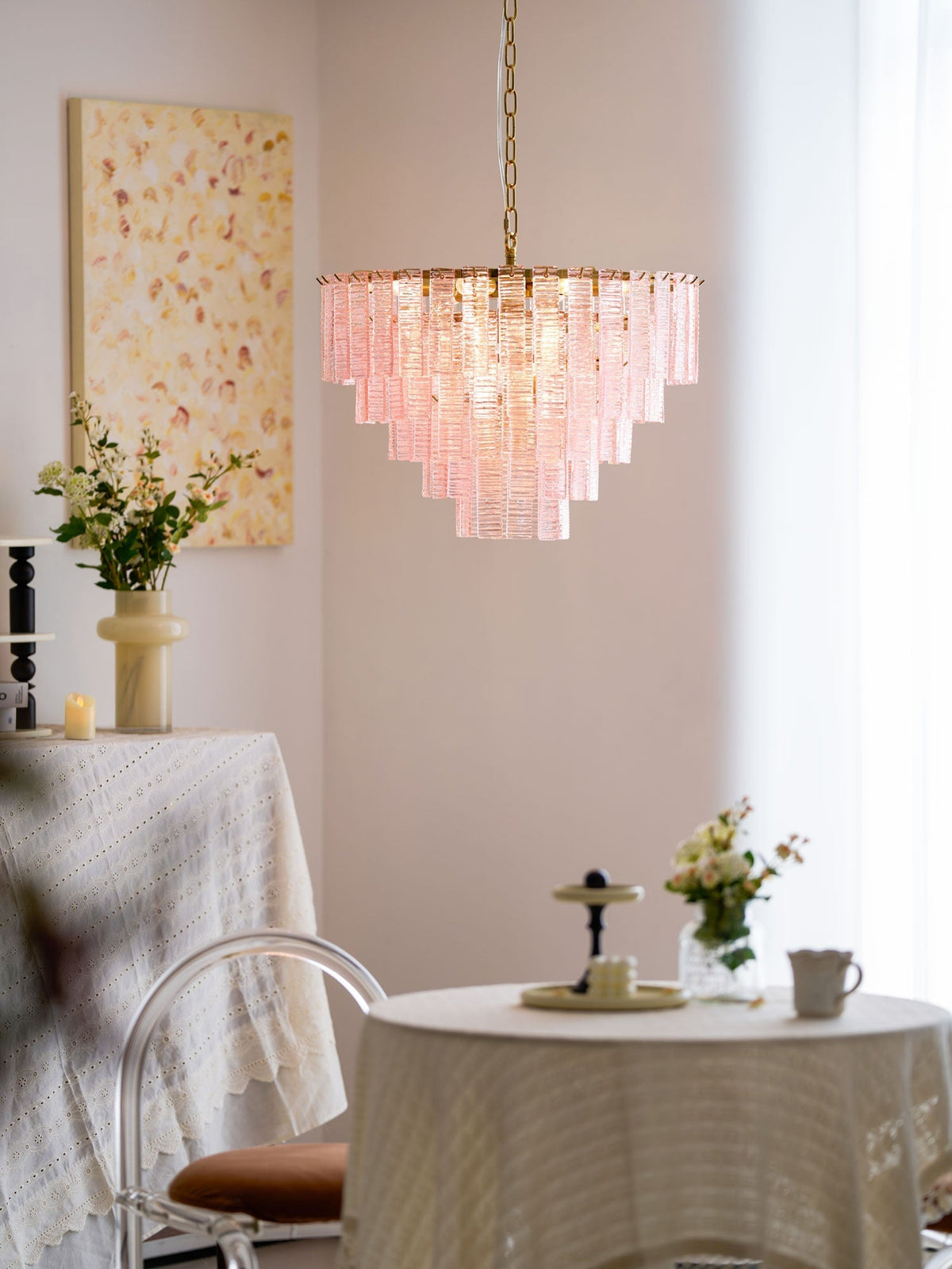 Lioririan Kronleuchter aus rosa Muranoglas mit mehrschichtigen Vintage-Luxus-Design