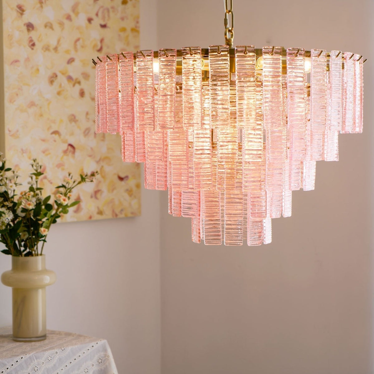 Lioririan Kronleuchter aus rosa Muranoglas mit mehrschichtigen Vintage-Luxus-Design