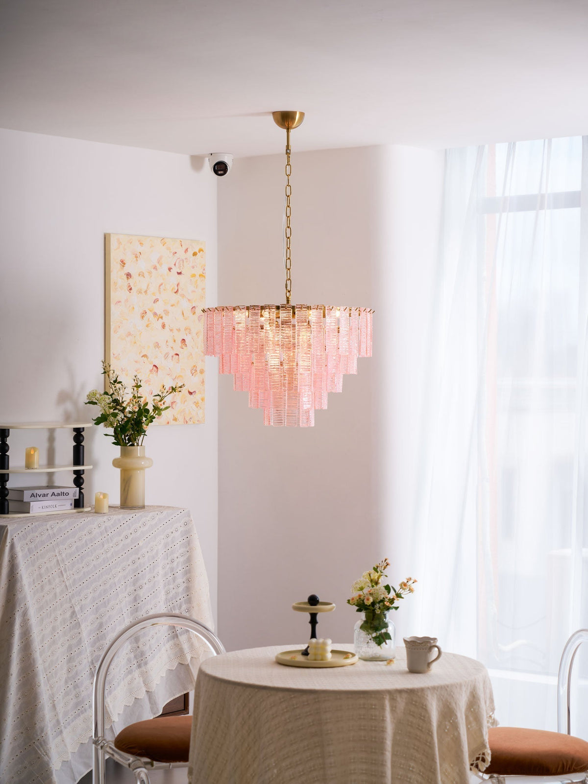 Lioririan Kronleuchter aus rosa Muranoglas mit mehrschichtigen Vintage-Luxus-Design