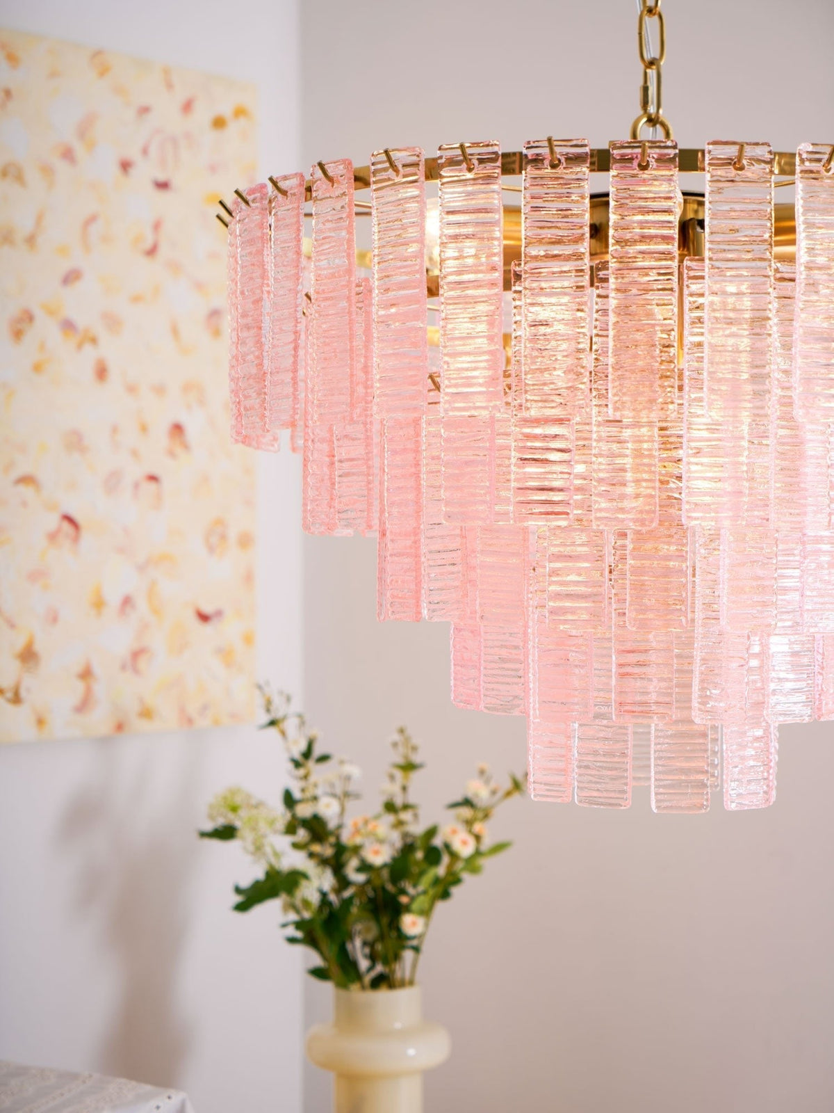 Lioririan Kronleuchter aus rosa Muranoglas mit mehrschichtigen Vintage-Luxus-Design