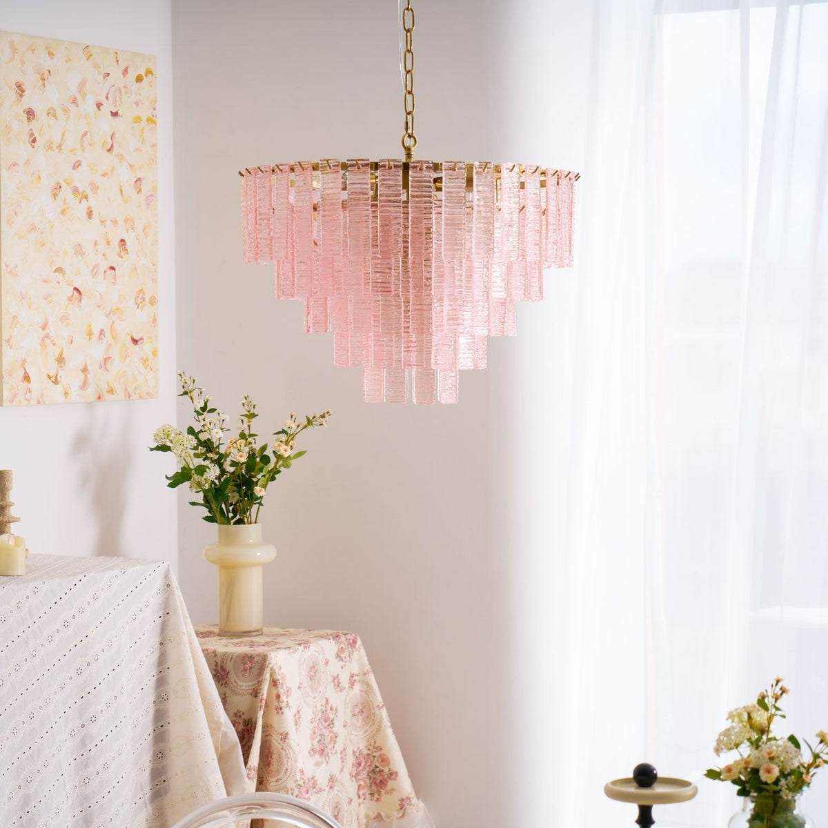 Lioririan Kronleuchter aus rosa Muranoglas mit mehrschichtigen Vintage-Luxus-Design