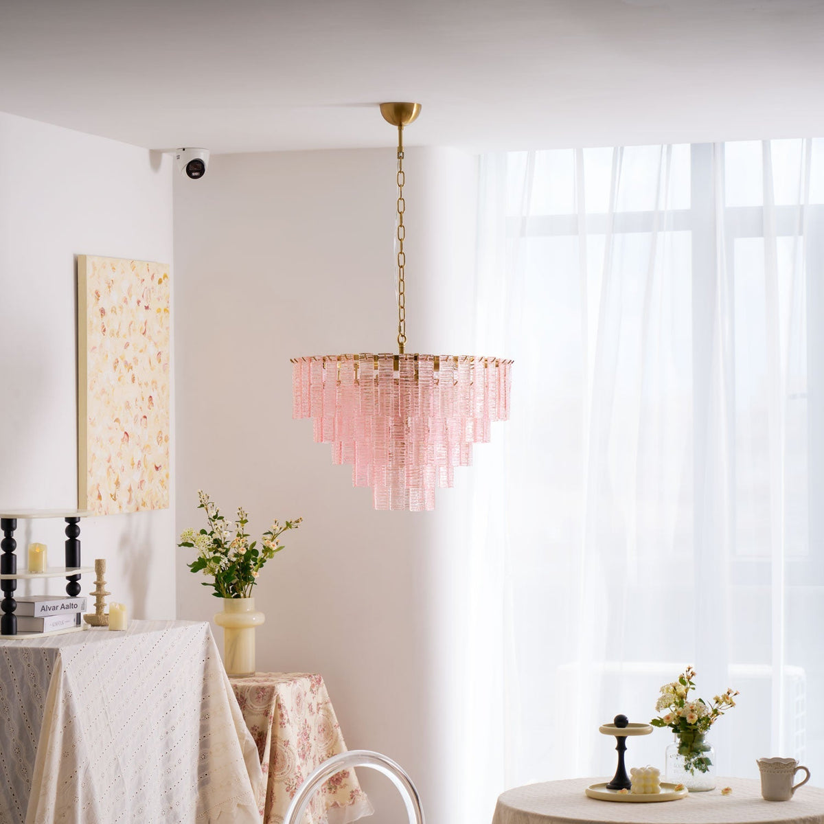 Lioririan Kronleuchter aus rosa Muranoglas mit mehrschichtigen Vintage-Luxus-Design