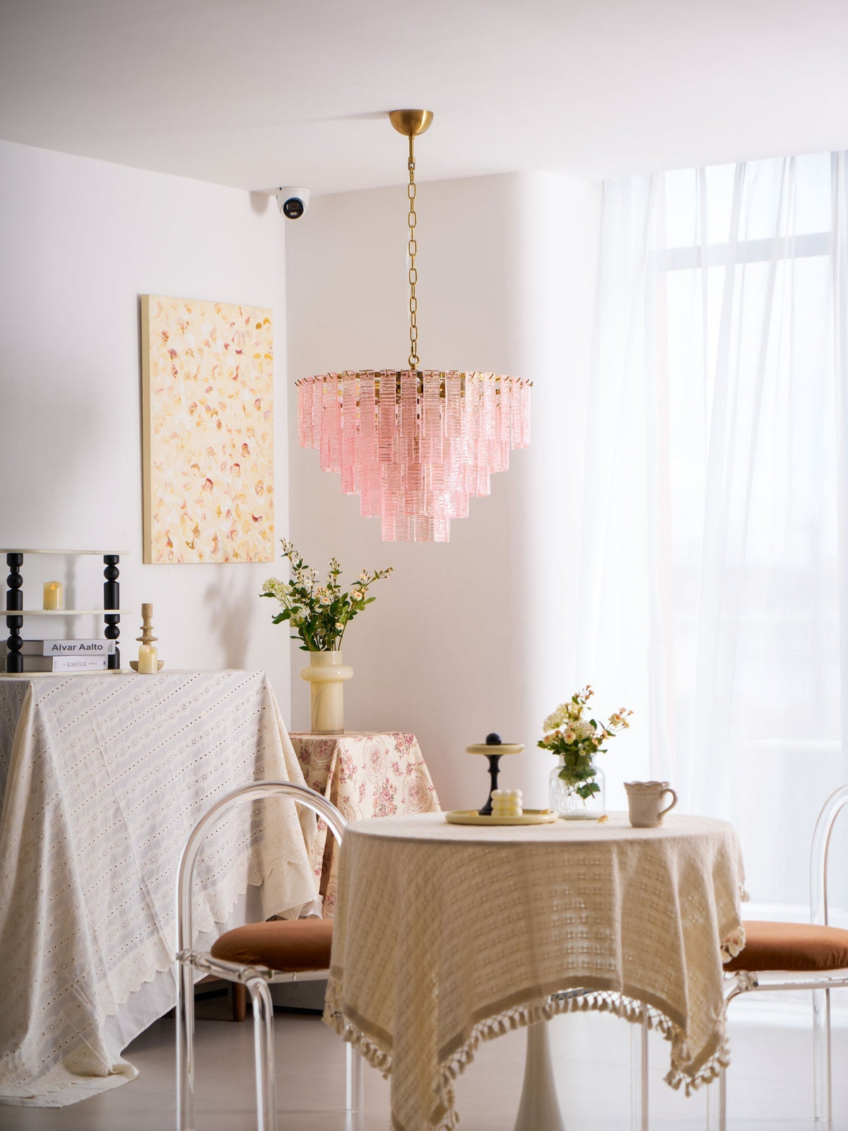 Lioririan Kronleuchter aus rosa Muranoglas mit mehrschichtigen Vintage-Luxus-Design