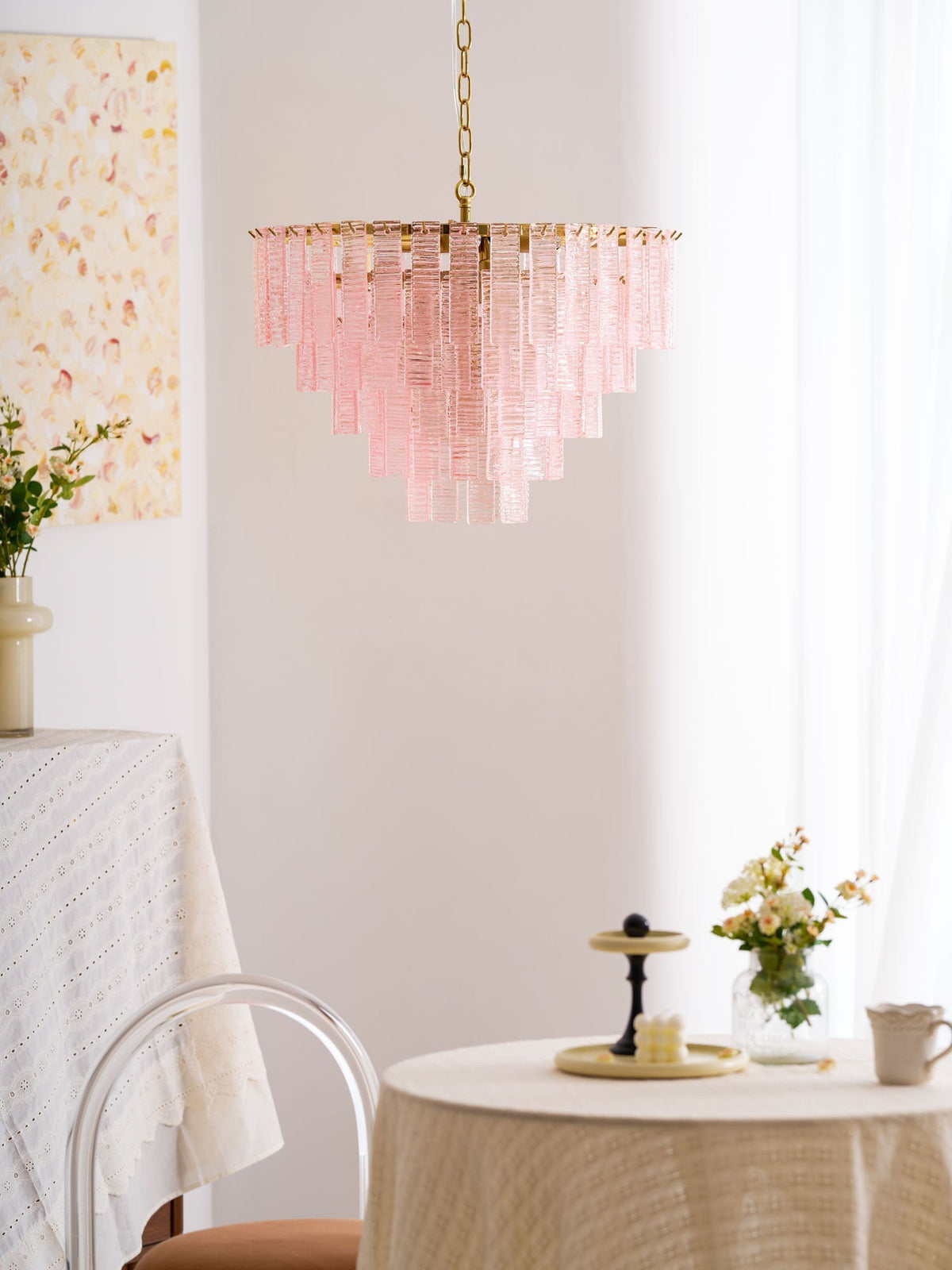 Lioririan Kronleuchter aus rosa Muranoglas mit mehrschichtigen Vintage-Luxus-Design