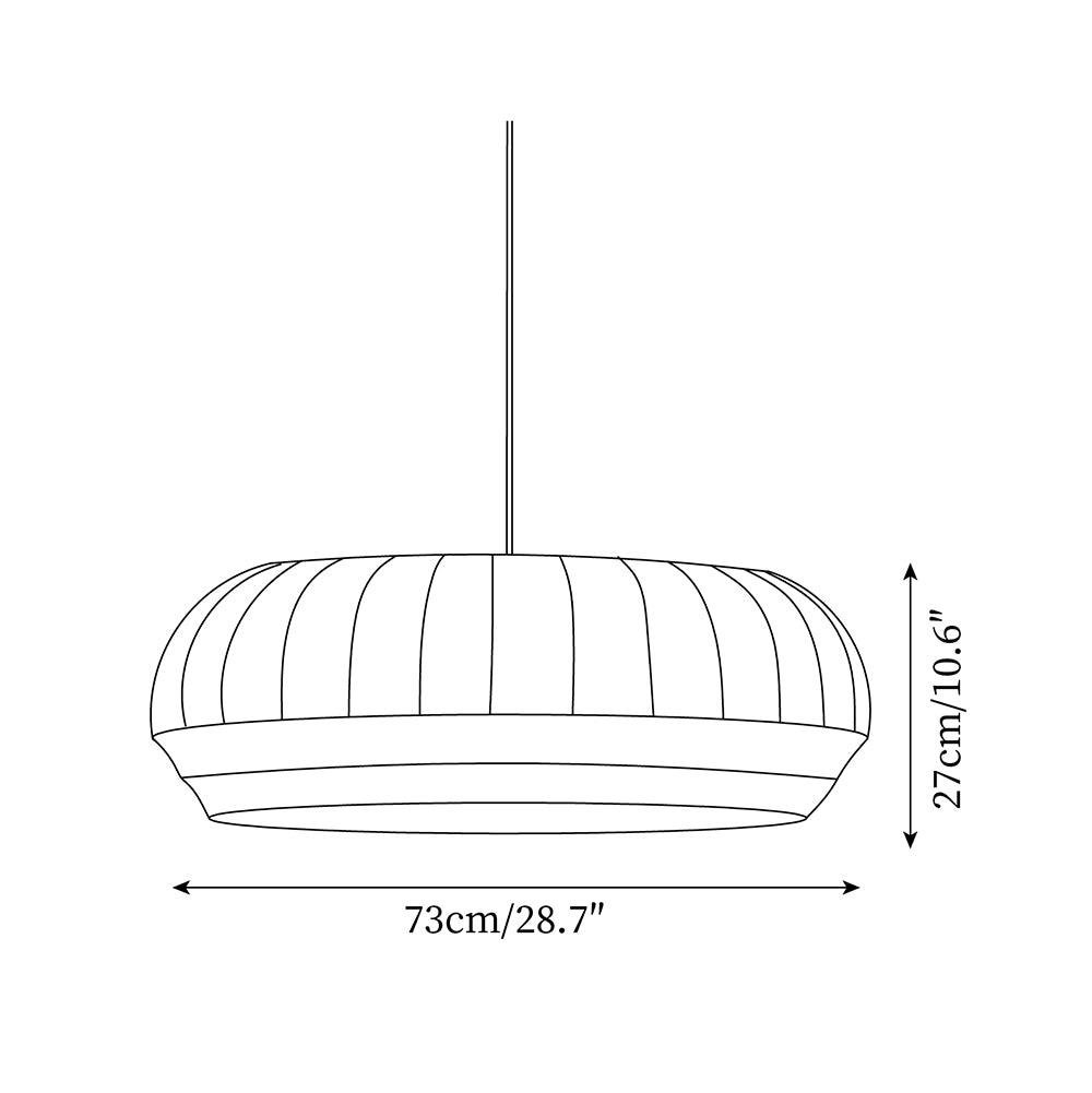 Taro Pendelleuchte mit weißem Seidenstoffschirm und vertikalen Linien im sanft-modernen minimalistischen Stil