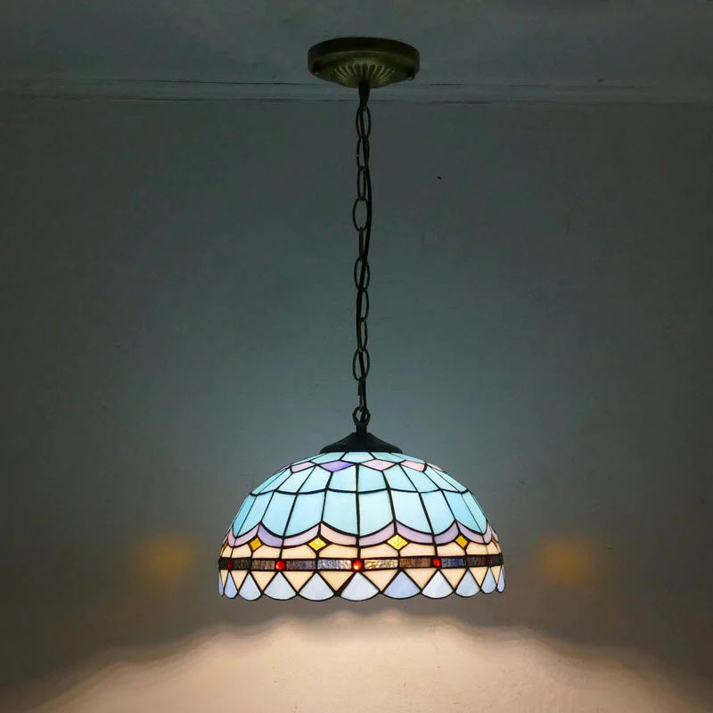 Arisha Retro LED Pendelleuchte Blau Metall Glas Esszimmer