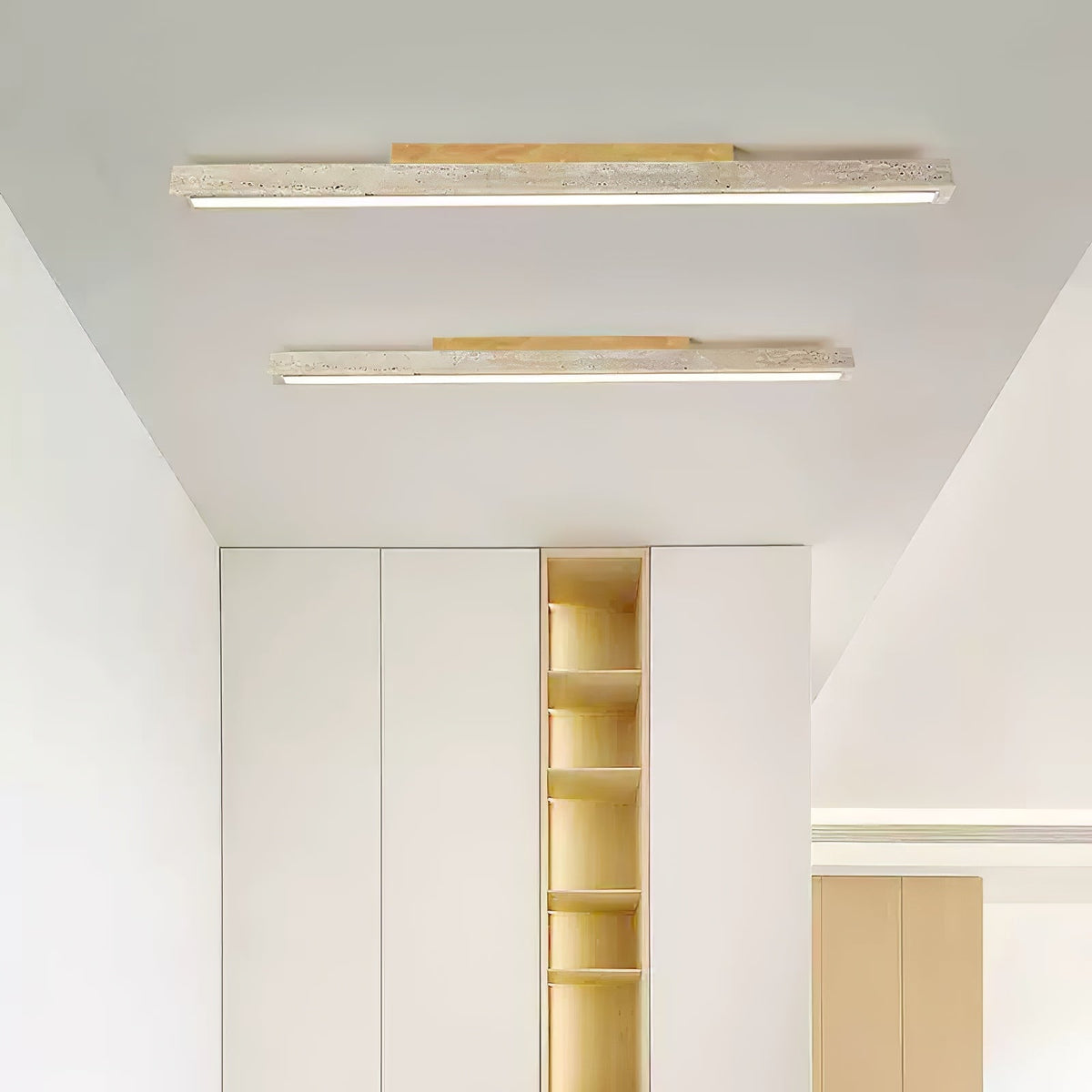 Valinian Minimalistische Deckenleuchte aus Travertin in linearer Form