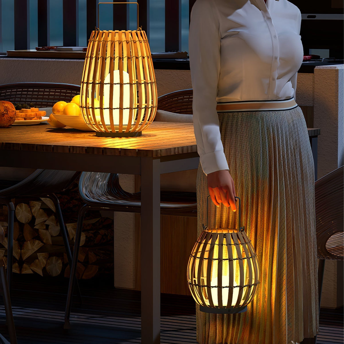 Veshael Tropische Geflochtene Laterne Außenlampe