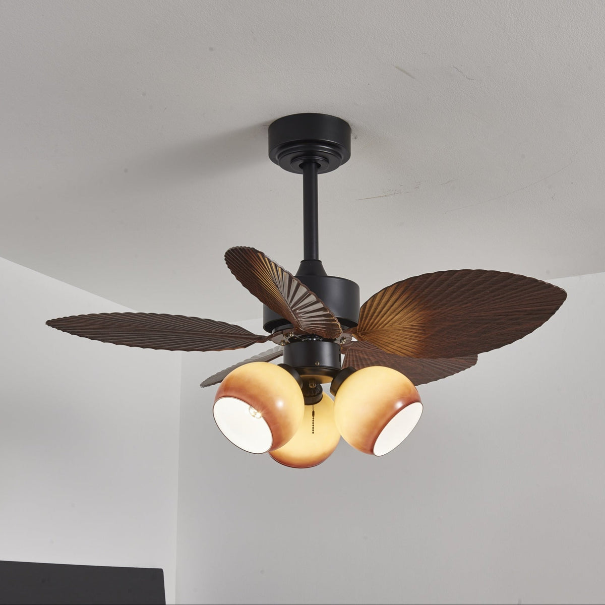 Rinaleria Vintage Holzaufsatz Deckenventilator mit Beleuchtung