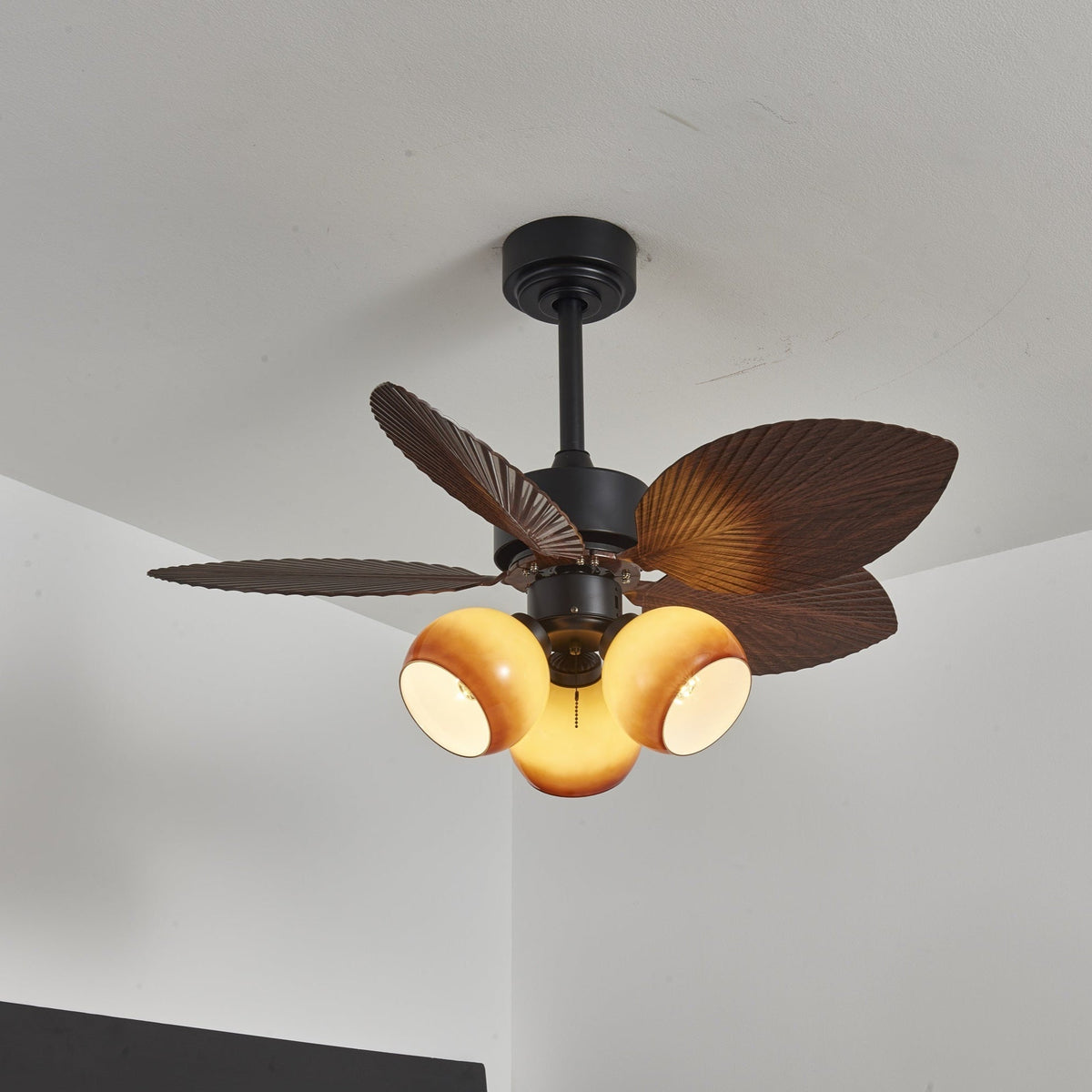 Rinaleria Vintage Holzaufsatz Deckenventilator mit Beleuchtung