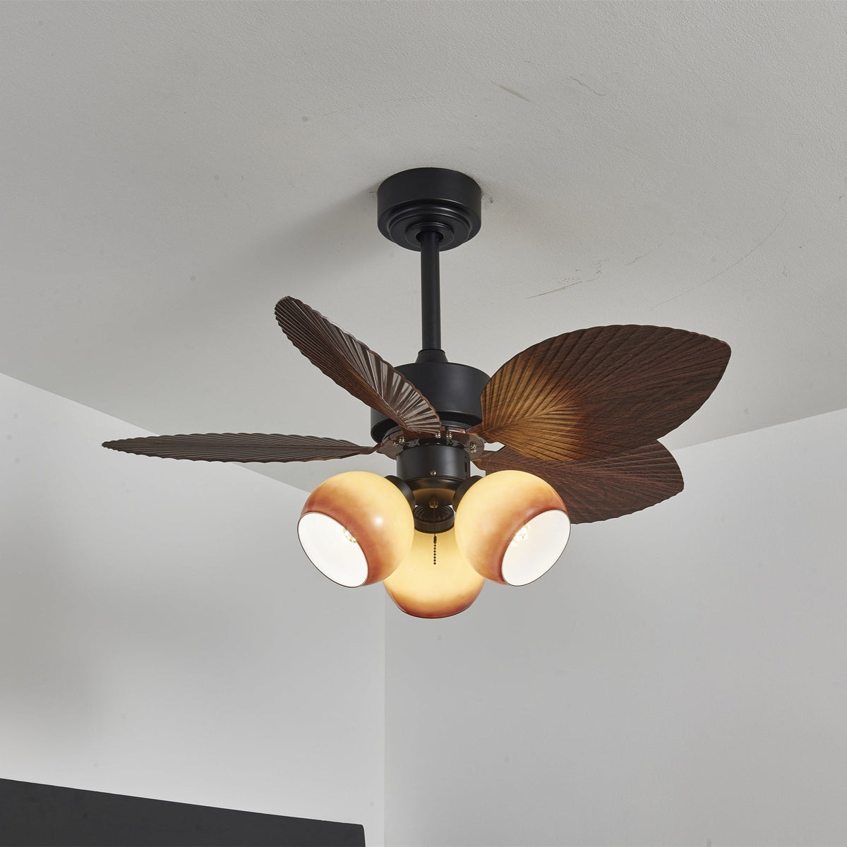 Rinaleria Vintage Holzaufsatz Deckenventilator mit Beleuchtung