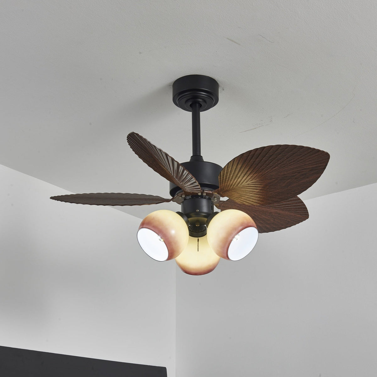 Rinaleria Vintage Holzaufsatz Deckenventilator mit Beleuchtung