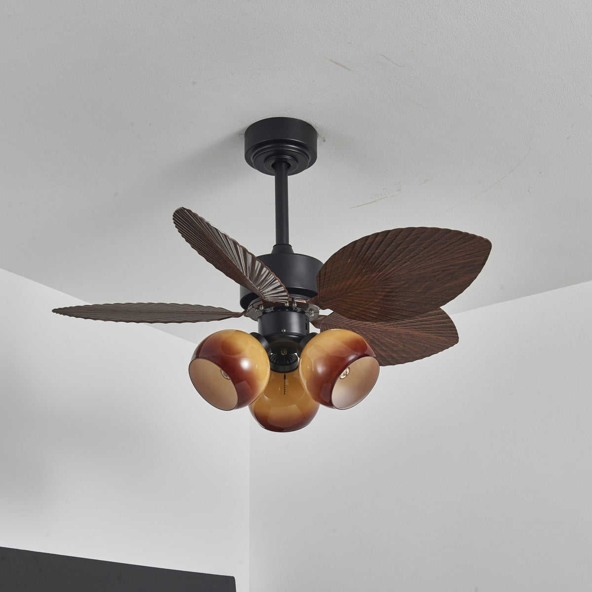 Rinaleria Vintage Holzaufsatz Deckenventilator mit Beleuchtung