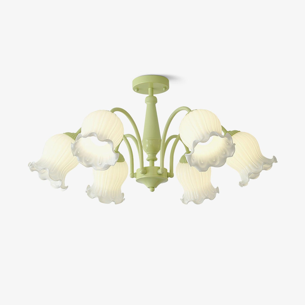 Ibis Kronleuchter Trumpet aus Pastellglas mit floralen Kieselsteinform-Blüten