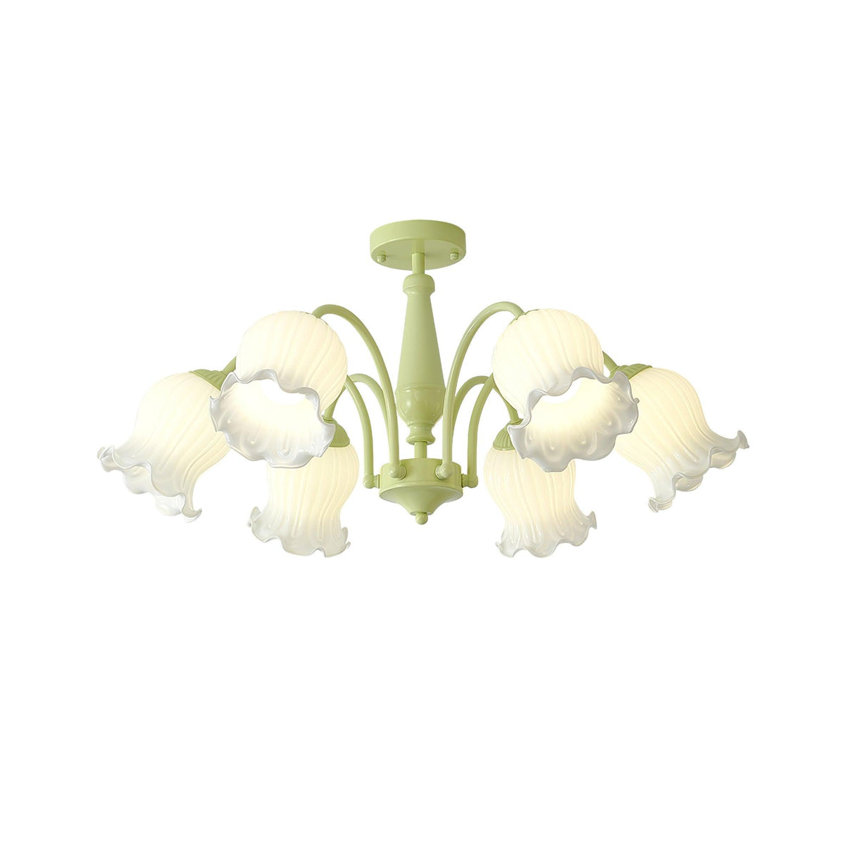 Ibis Kronleuchter Trumpet aus Pastellglas mit floralen Kieselsteinform-Blüten