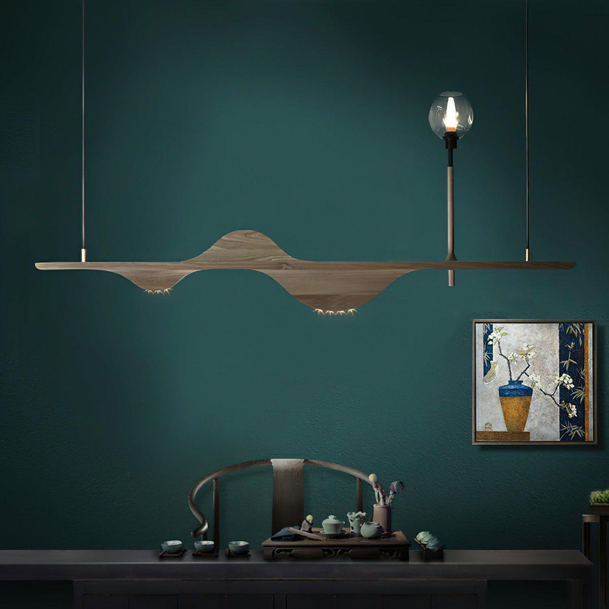 Cushais Wellen-Holz-Pendelleuchte