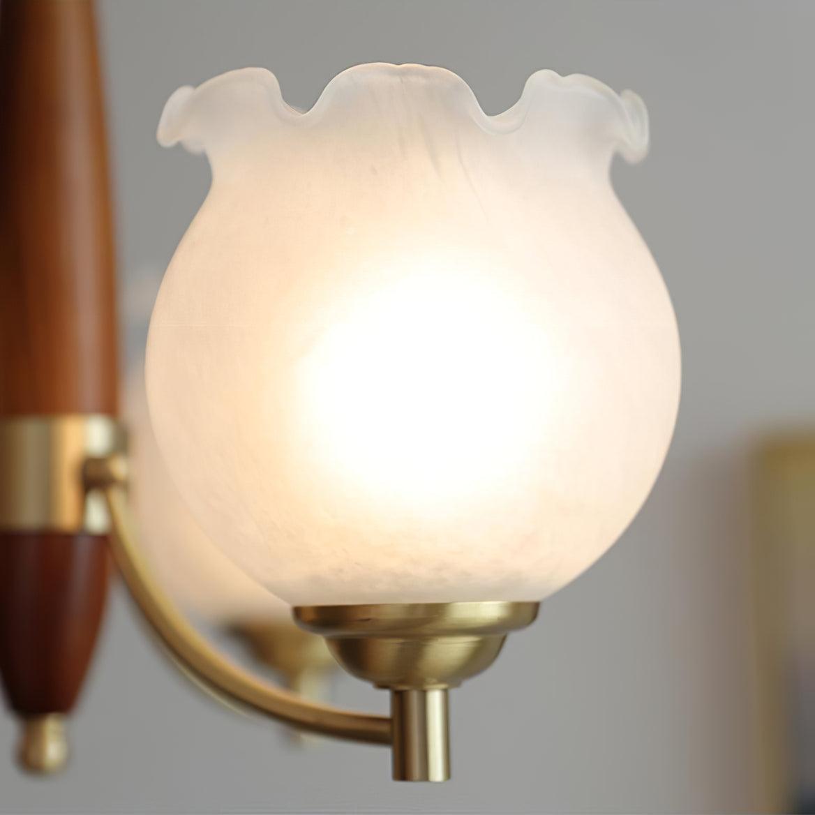 Elvelora Kronleuchter Tulip-Glas-Holz-Messing Vintage