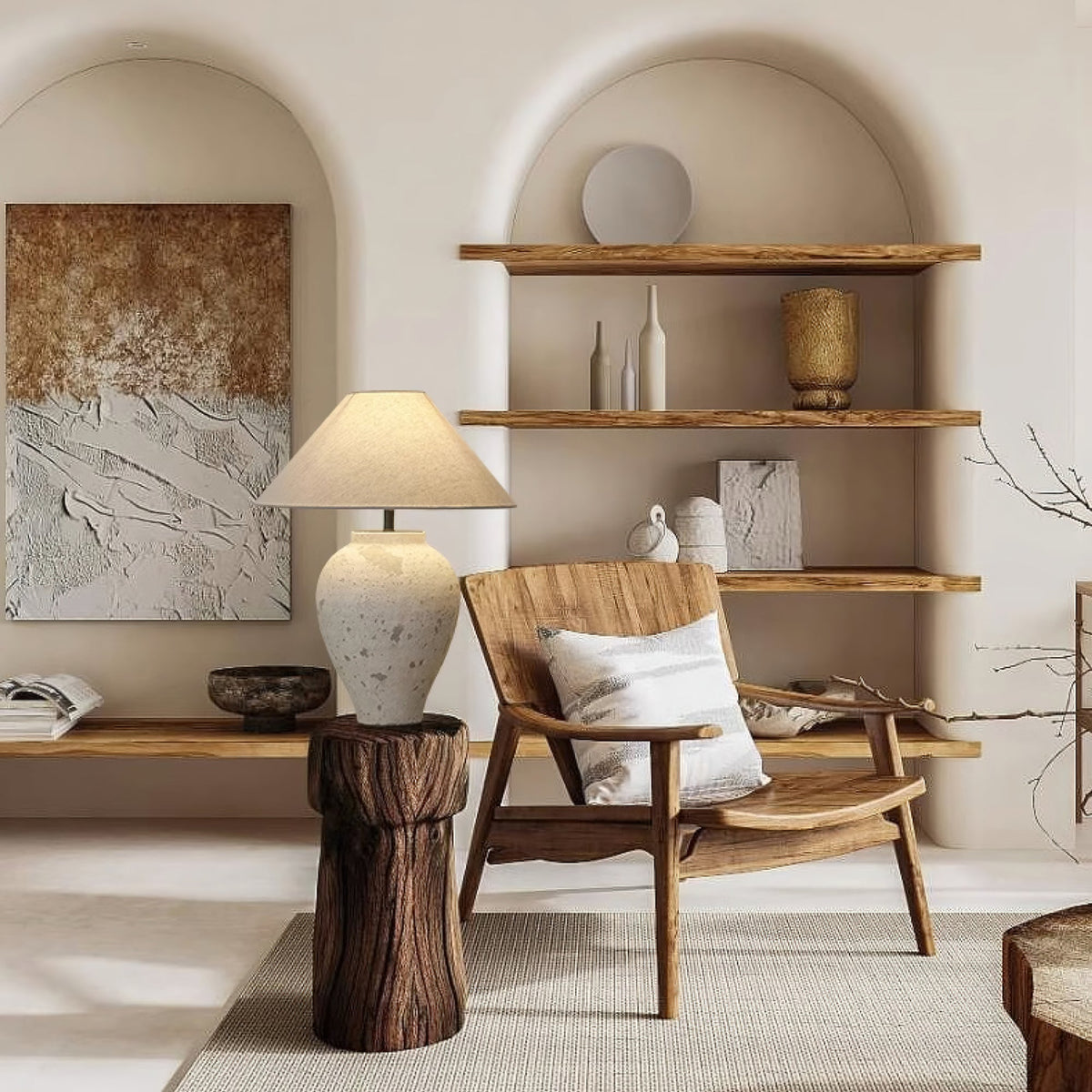 Solix Tischleuchte aus Keramik und Stoff in Beige